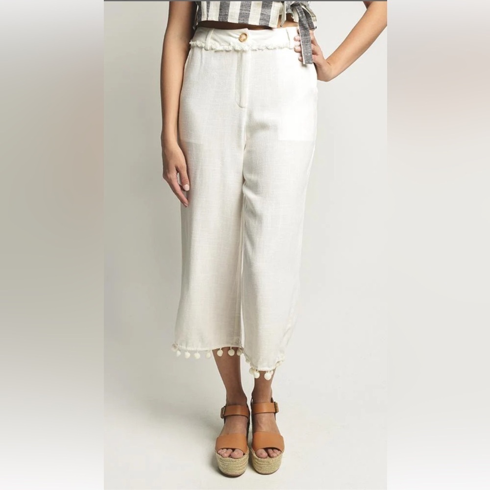 MOON RIVER Wide Leg Pant with Pom Trim Size XS‎
